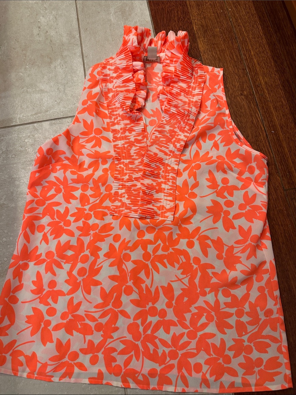 J. Crew Orange Floral Ruffle Neck Sleeveless Camisole